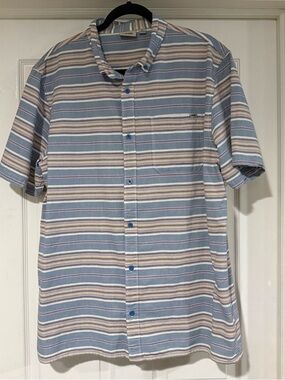 Vans Blue and Cream Siesta Stripe CaptainsShort-Sleeve Button-Down Shirt